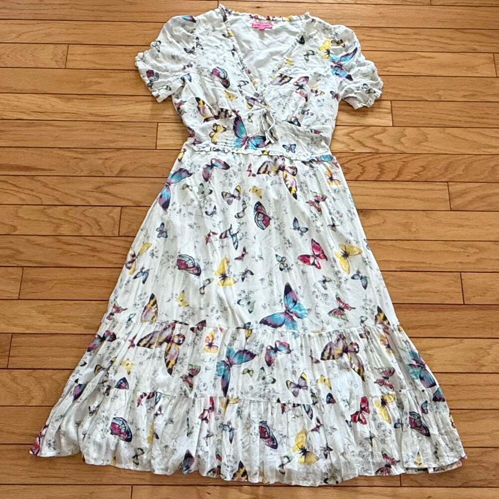 Betsey Johnson Butterfly Dance Whisper White Cotton Midi Dress Large